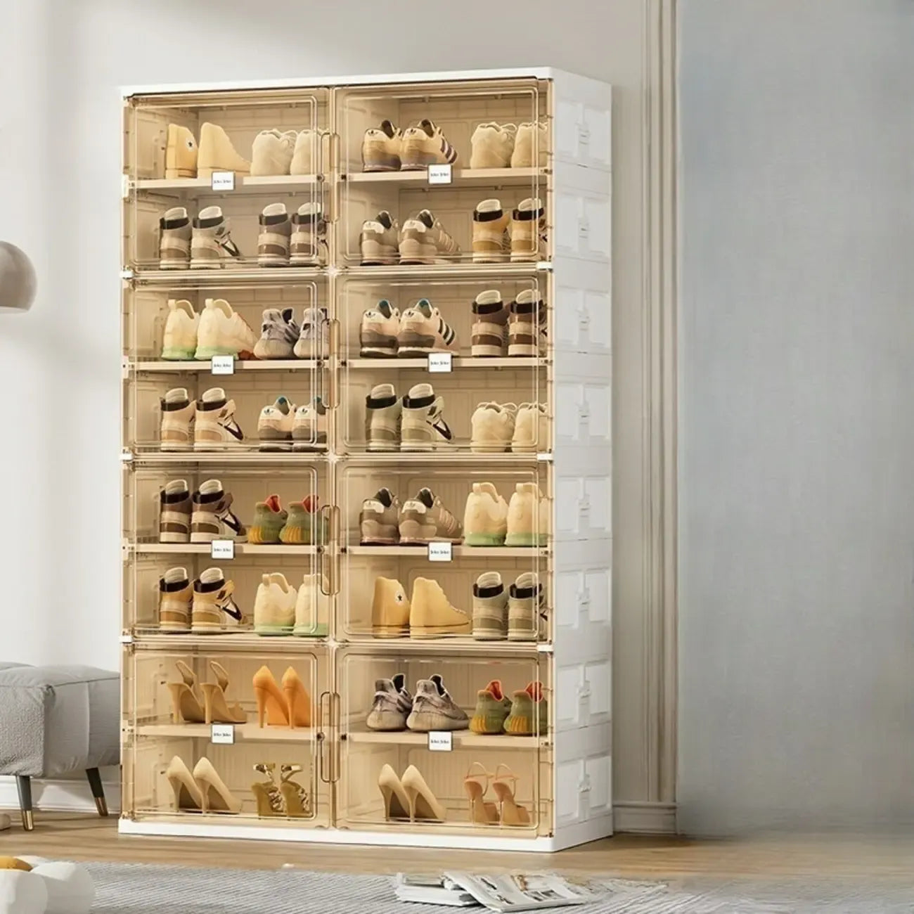 Organisateur de chaussures empilable en plastique blanc glamour pour placard