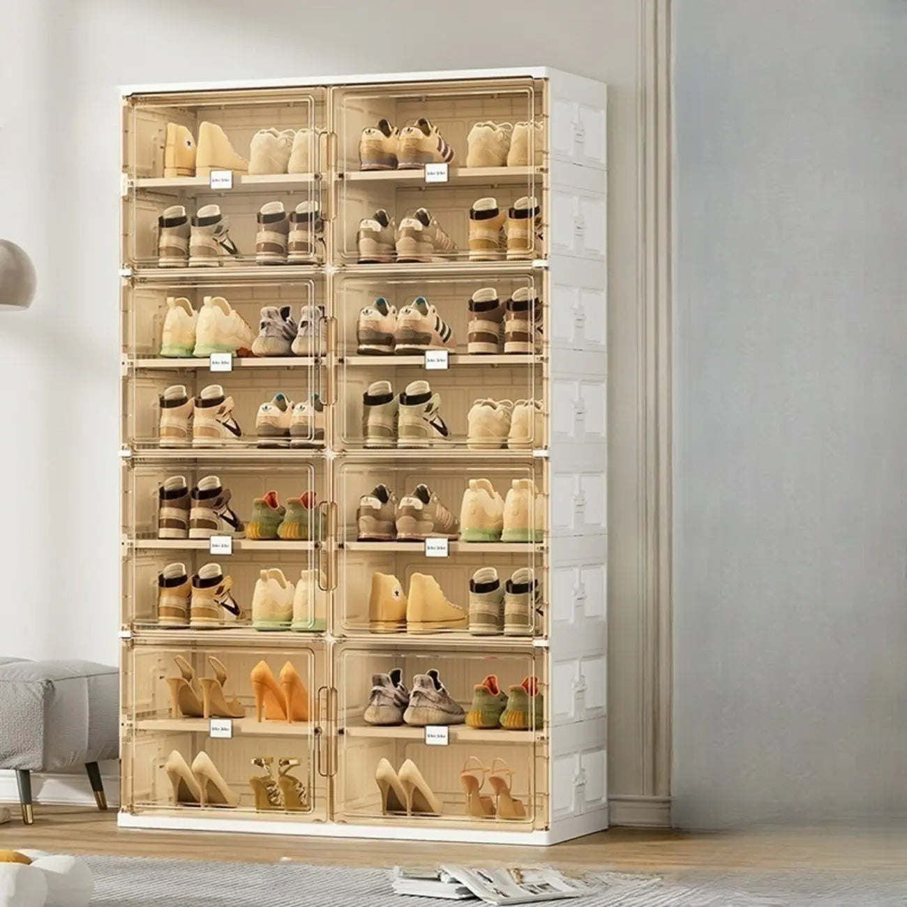 Organisateur de chaussures empilable en plastique blanc glamour pour placard