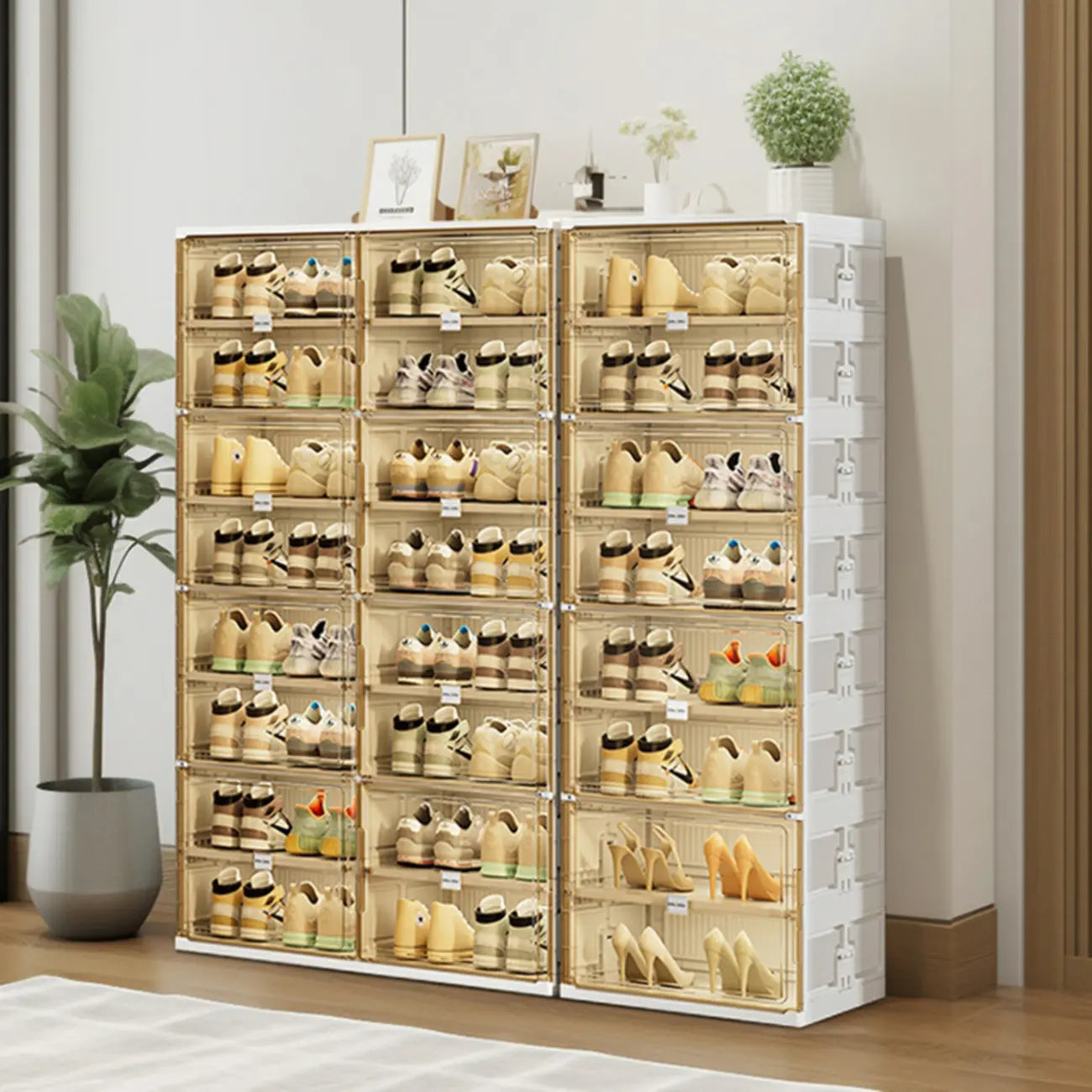 Organisateur de chaussures empilable en plastique blanc glamour pour placard