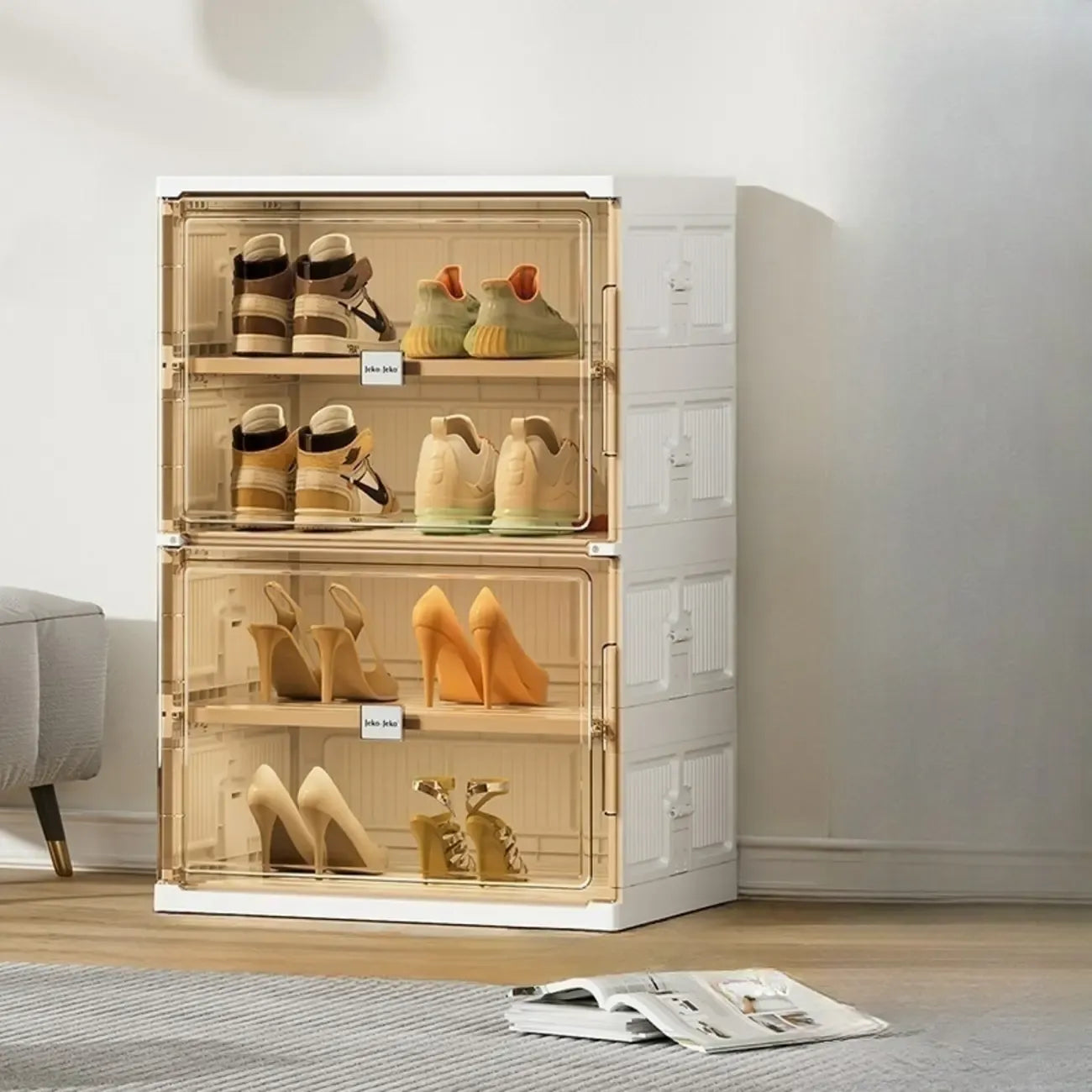 Organisateur de chaussures empilable en plastique blanc glamour pour placard