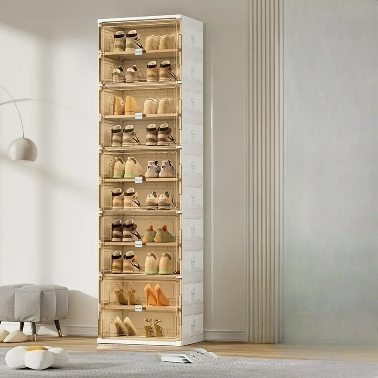 Organisateur de chaussures empilable en plastique blanc glamour pour placard