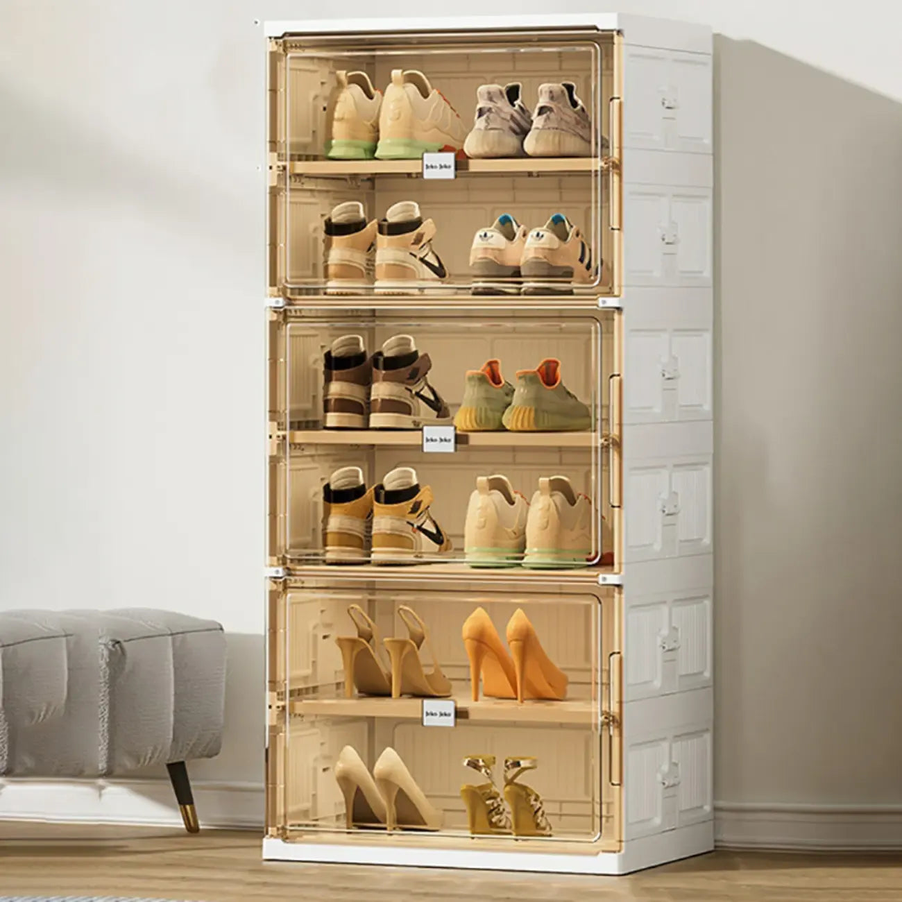 Organisateur de chaussures empilable en plastique blanc glamour pour placard