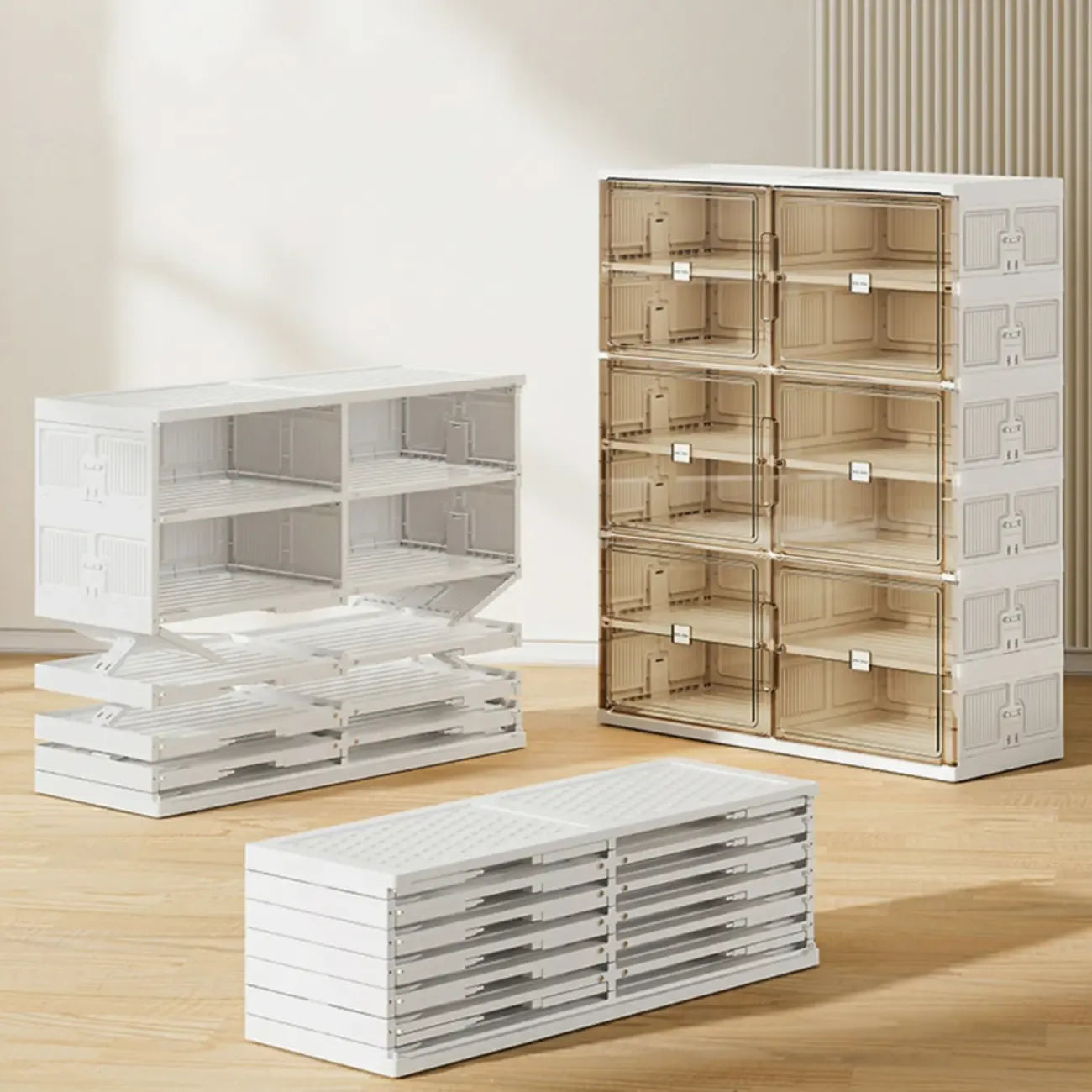 Organisateur de chaussures empilable en plastique blanc glamour pour placard