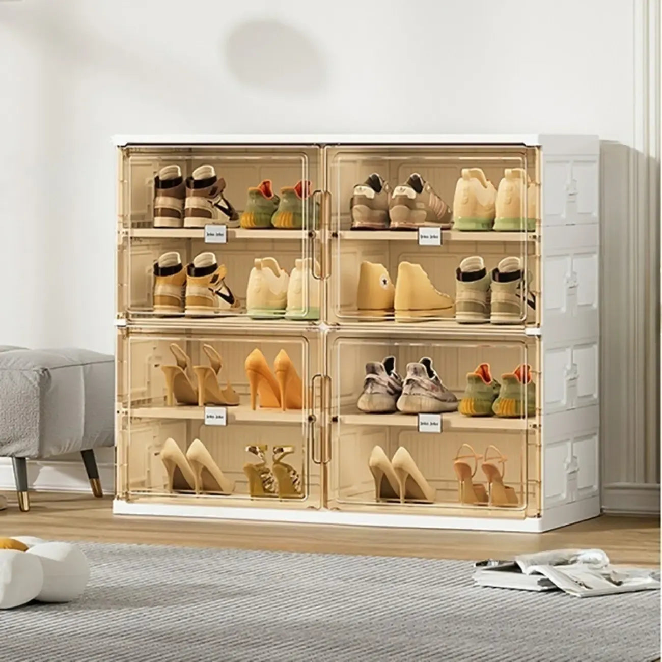 Organisateur de chaussures empilable en plastique blanc glamour pour placard