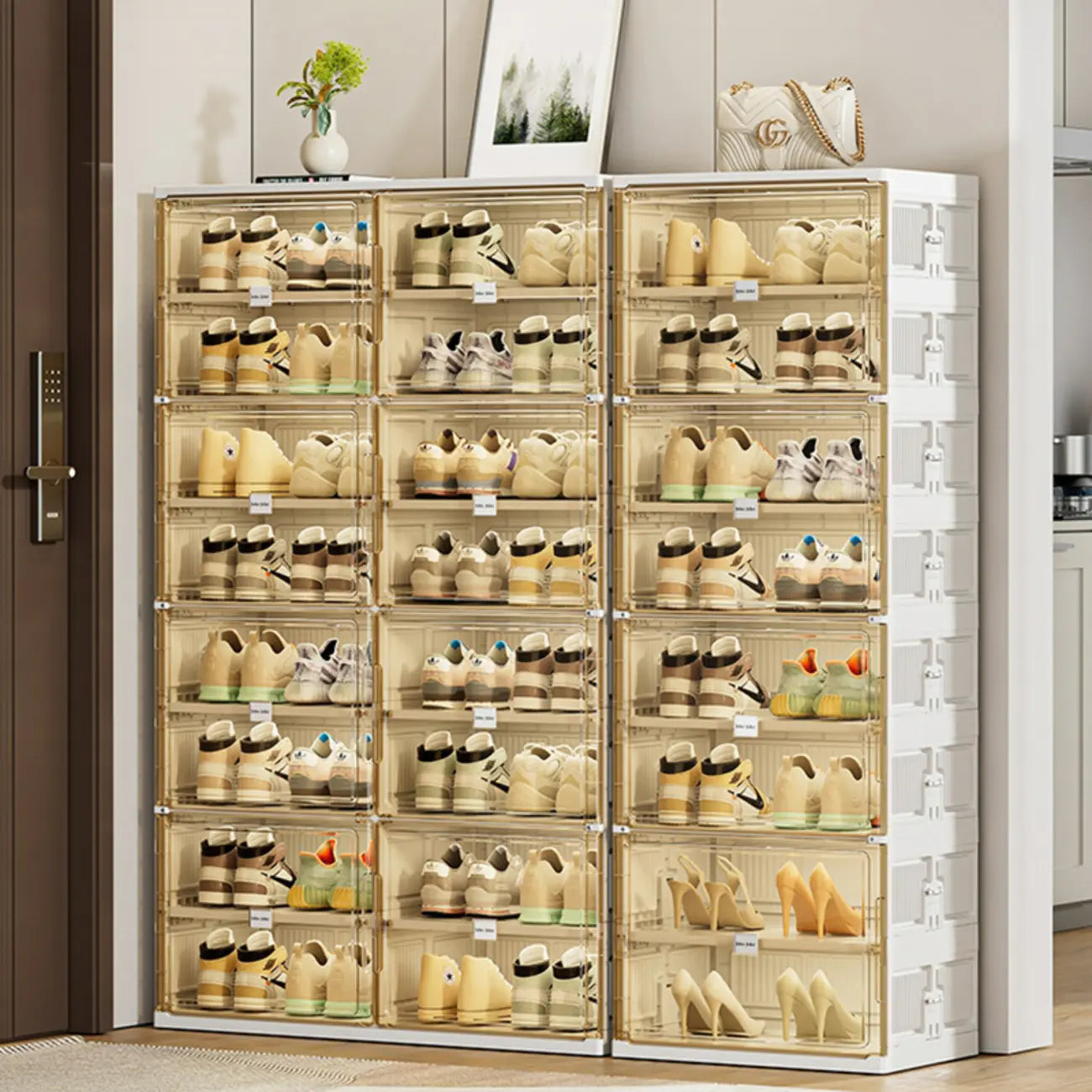 Organisateur de chaussures empilable en plastique blanc glamour pour placard