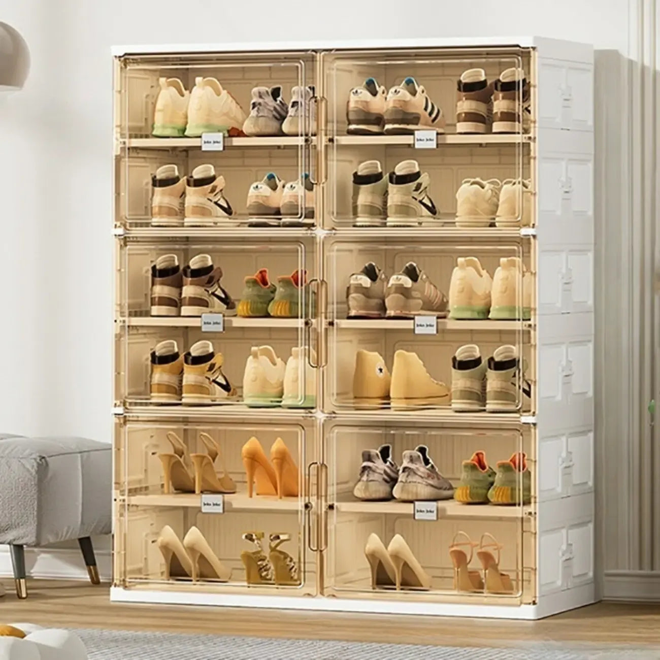 Organisateur de chaussures empilable en plastique blanc glamour pour placard