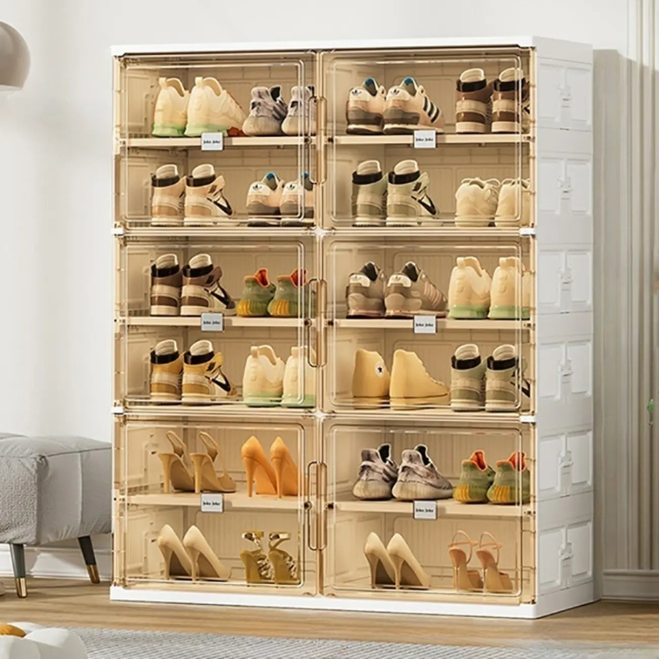 Organisateur de chaussures empilable en plastique blanc glamour pour placard