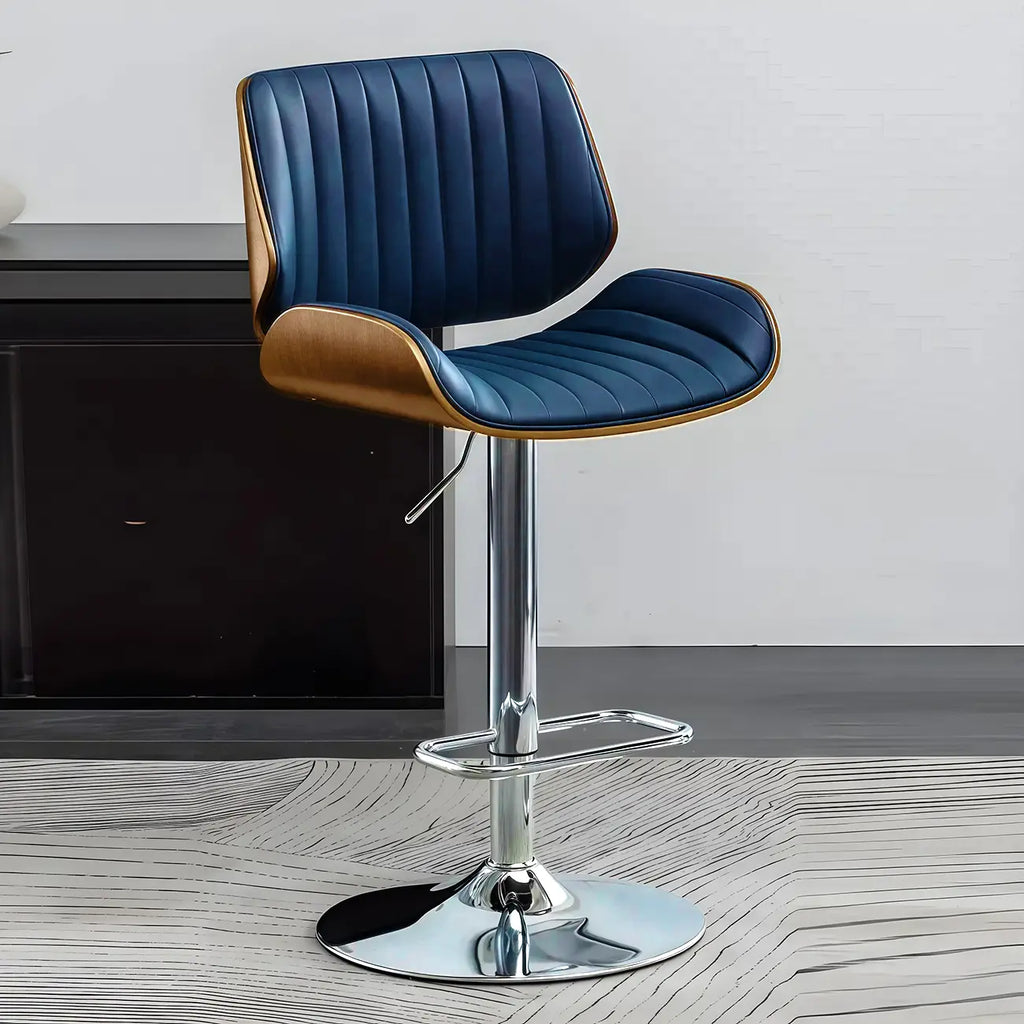 Tabouret de bar pivotant et réglable en bois et cuir rouge élégant