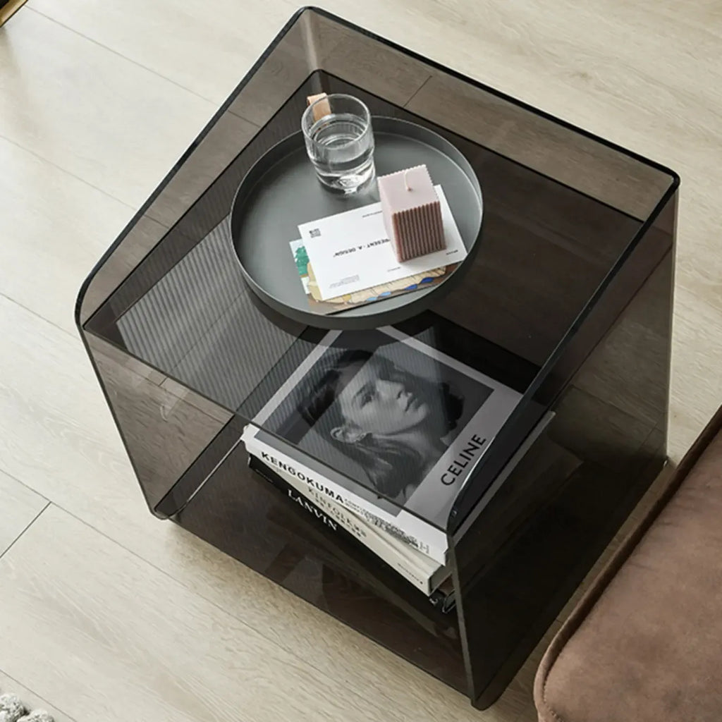 Table de chevet ouverte en acrylique beige pour chambre à coucher, petite table de chevet
