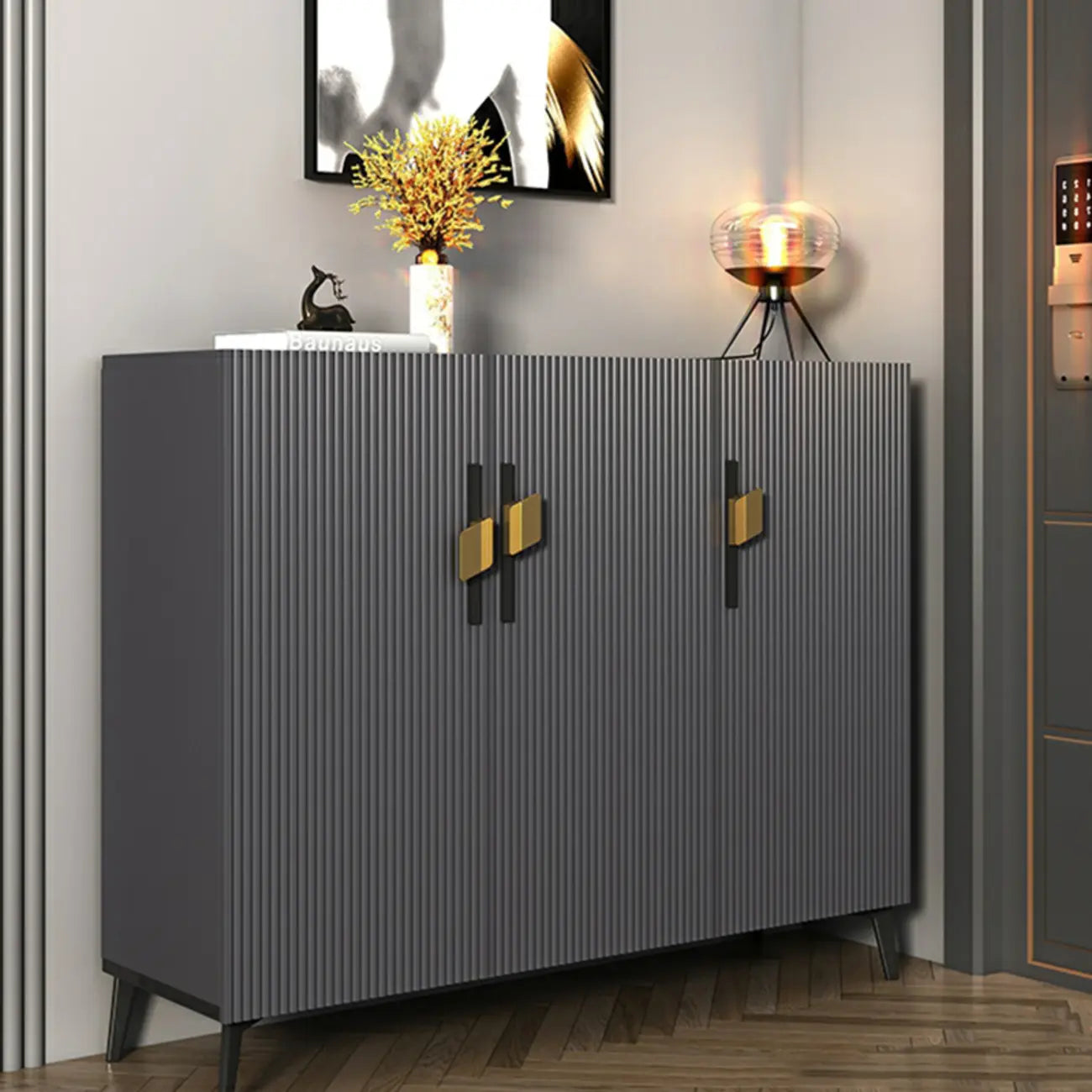 Meuble à chaussures de luxe en bois gris pour entrée