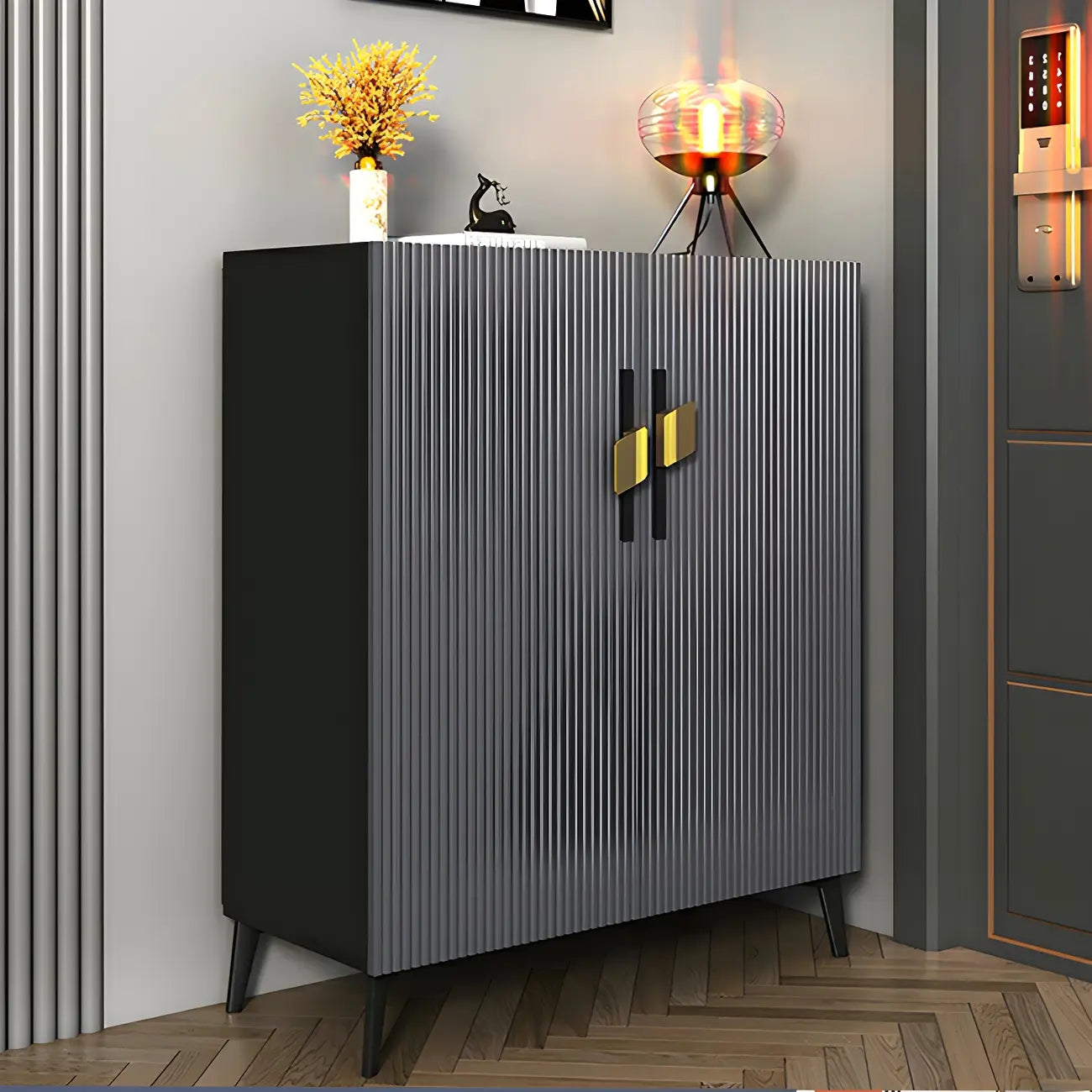 Meuble à chaussures de luxe en bois gris pour entrée