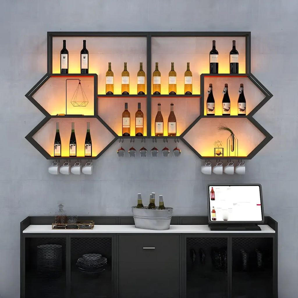 Porte-bouteilles mural lumineux en métal noir