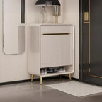 Meuble à chaussures en bois massif beige glamour avec plateau d'exposition