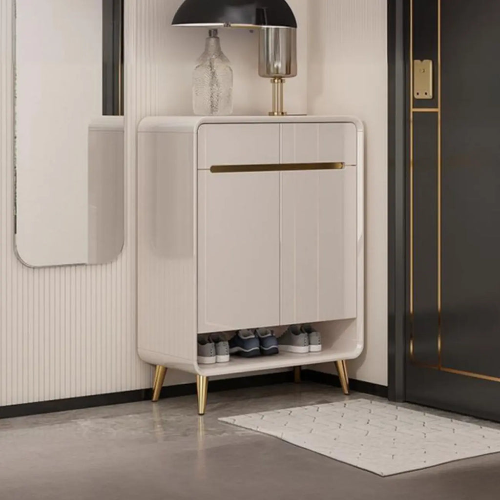 Meuble à chaussures en bois massif beige glamour avec plateau d'exposition