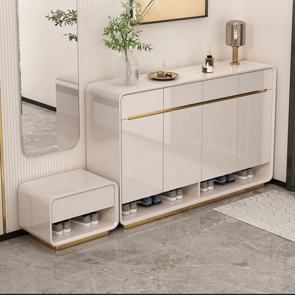 Meuble à chaussures en bois massif beige glamour avec plateau d'exposition