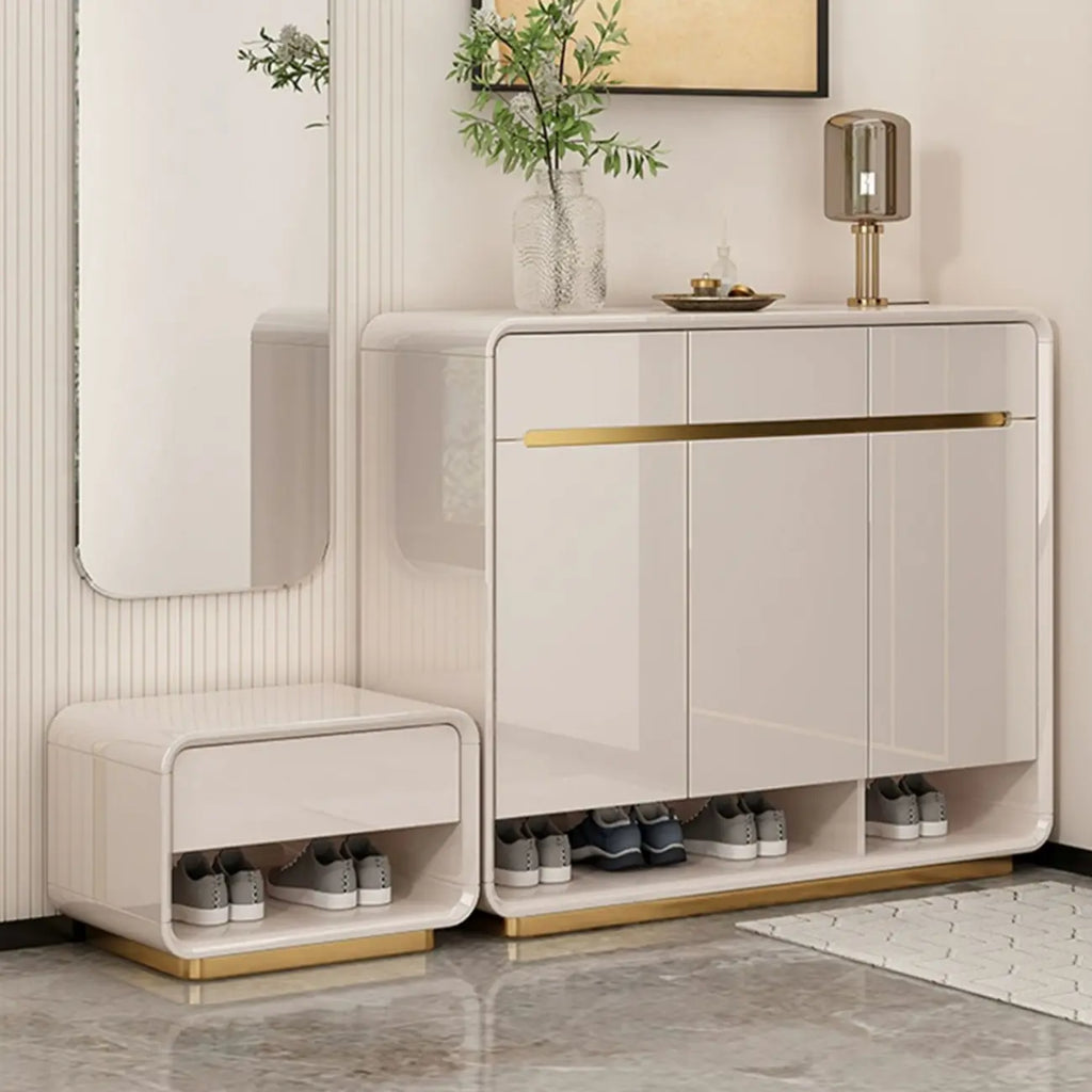 Meuble à chaussures en bois massif beige glamour avec plateau d'exposition