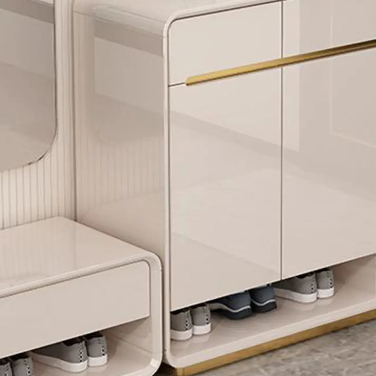 Meuble à chaussures en bois massif beige glamour avec plateau d'exposition