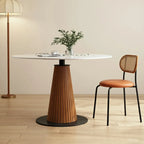 Table de salle à manger ronde scandinave en pierre blanche et bois brun