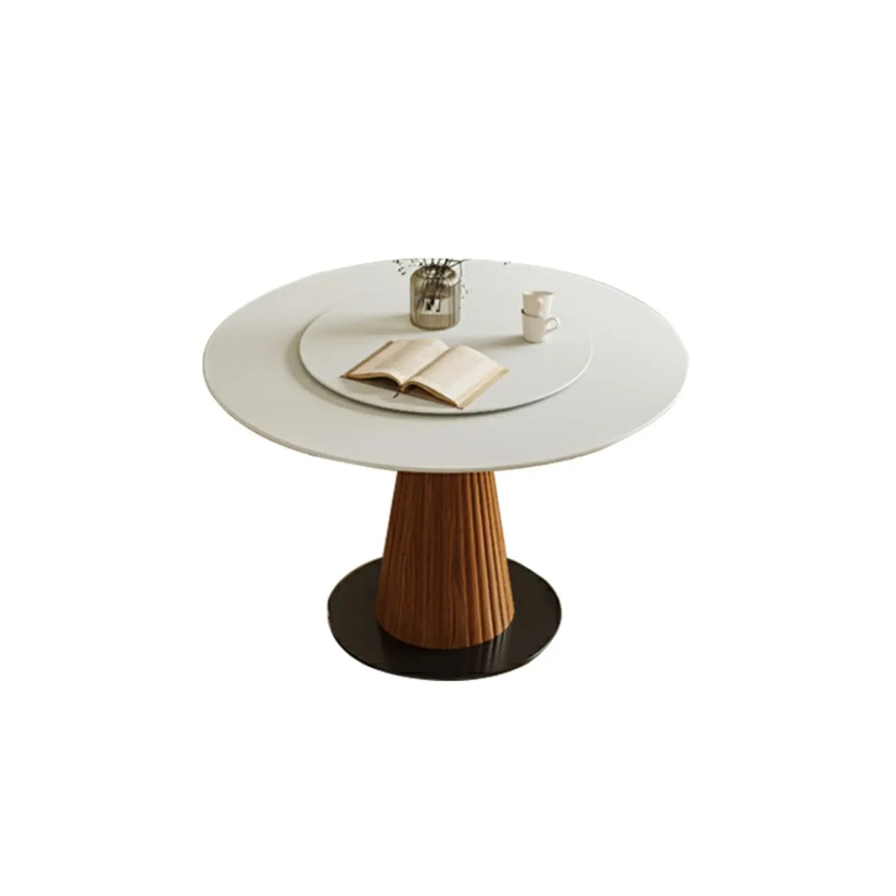 Table de salle à manger ronde scandinave en pierre blanche et bois brun