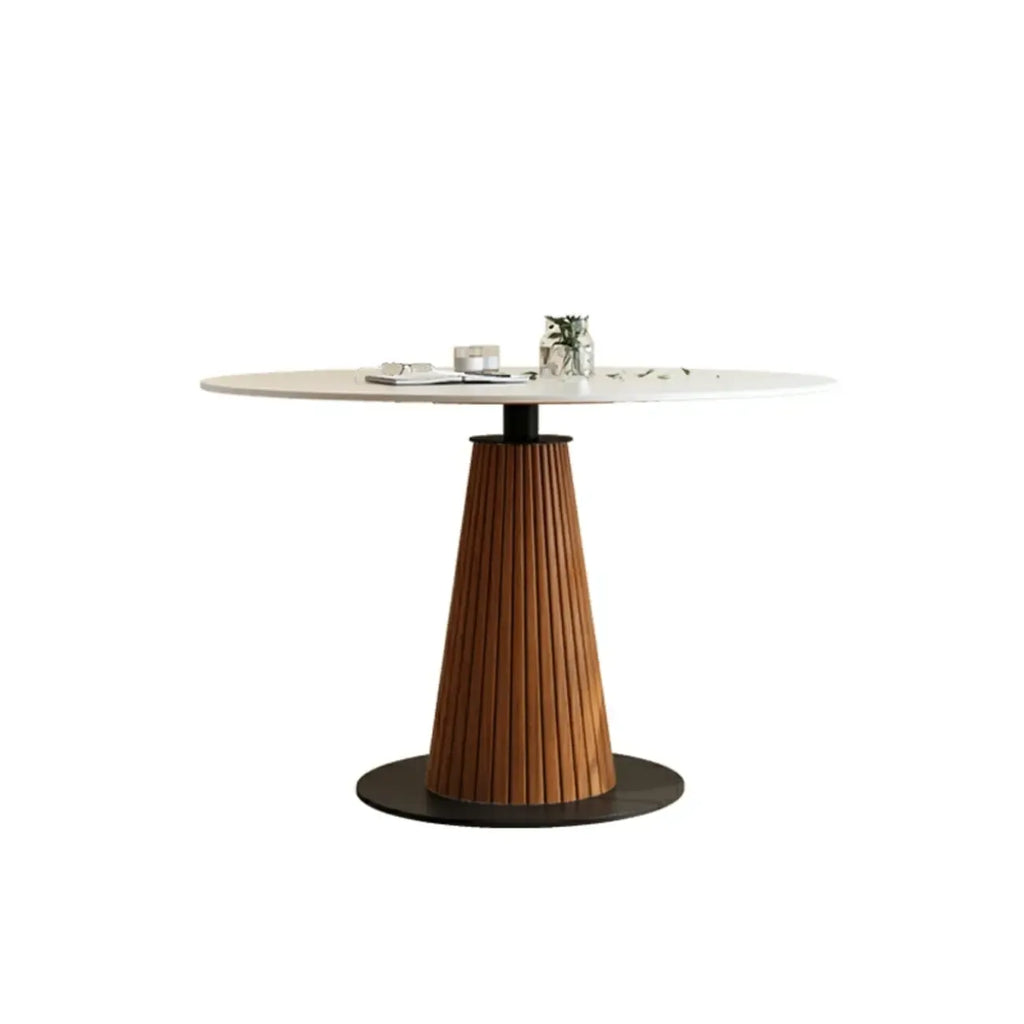 Table de salle à manger ronde scandinave en pierre blanche et bois brun