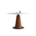 Table de salle à manger ronde scandinave en pierre blanche et bois brun