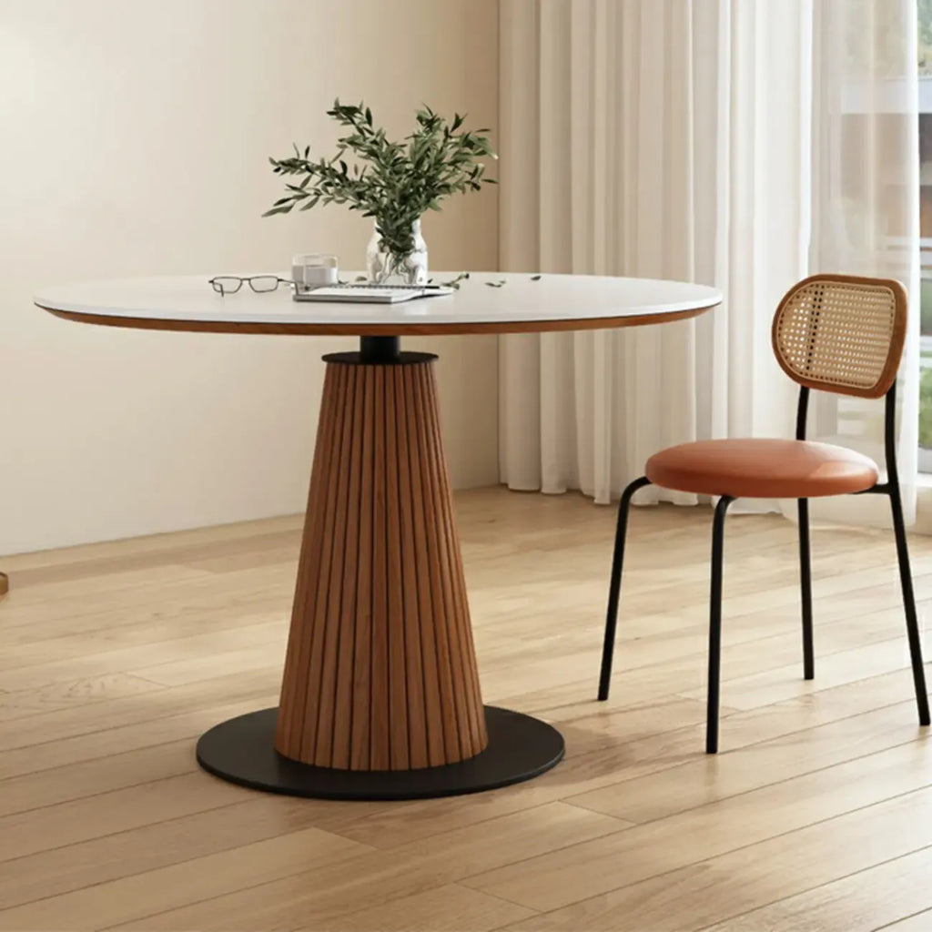 Table de salle à manger ronde scandinave en pierre blanche et bois brun