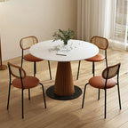 Table de salle à manger ronde scandinave en pierre blanche et bois brun