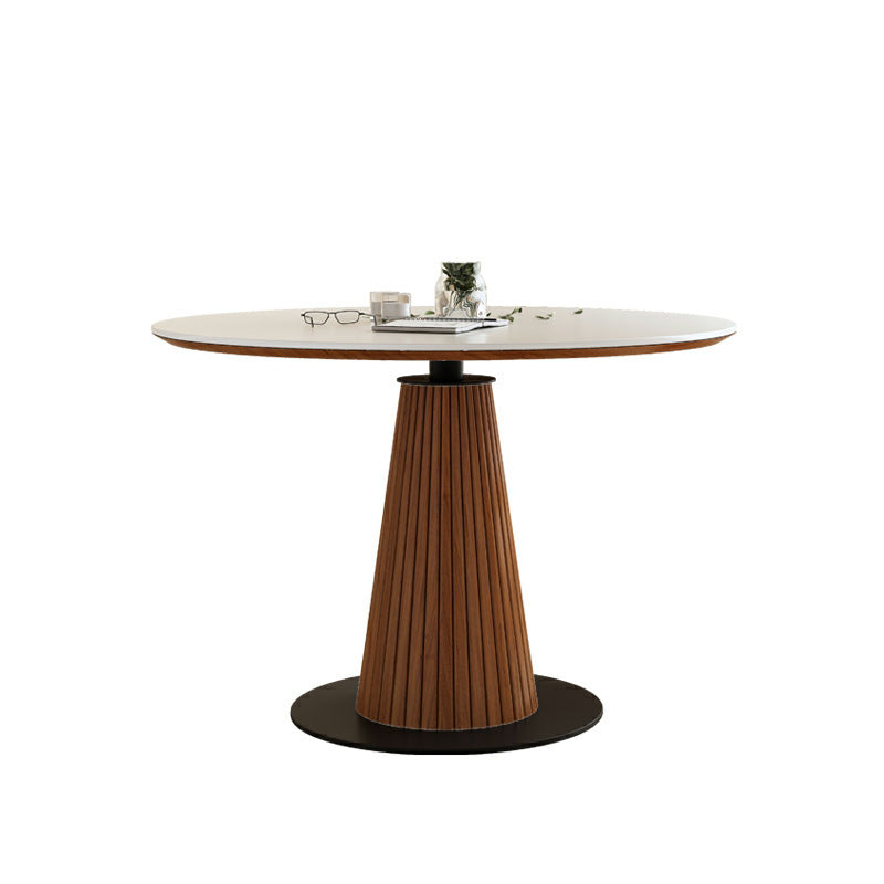 Table de salle à manger ronde scandinave en pierre blanche et bois brun