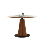 Table de salle à manger ronde scandinave en pierre blanche et bois brun