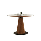 Table de salle à manger ronde scandinave en pierre blanche et bois brun