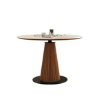 Table de salle à manger ronde scandinave en pierre blanche et bois brun