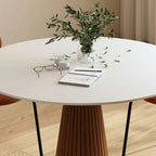 Table de salle à manger ronde scandinave en pierre blanche et bois brun