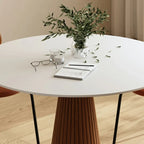 Table de salle à manger ronde scandinave en pierre blanche et bois brun