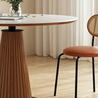 Table de salle à manger ronde scandinave en pierre blanche et bois brun