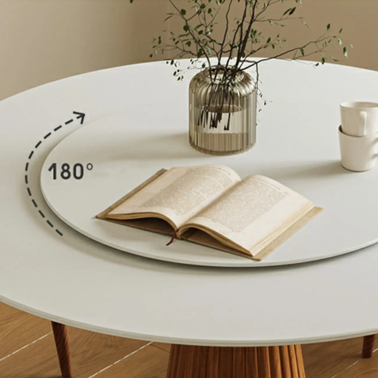 Table de salle à manger ronde scandinave en pierre blanche et bois brun