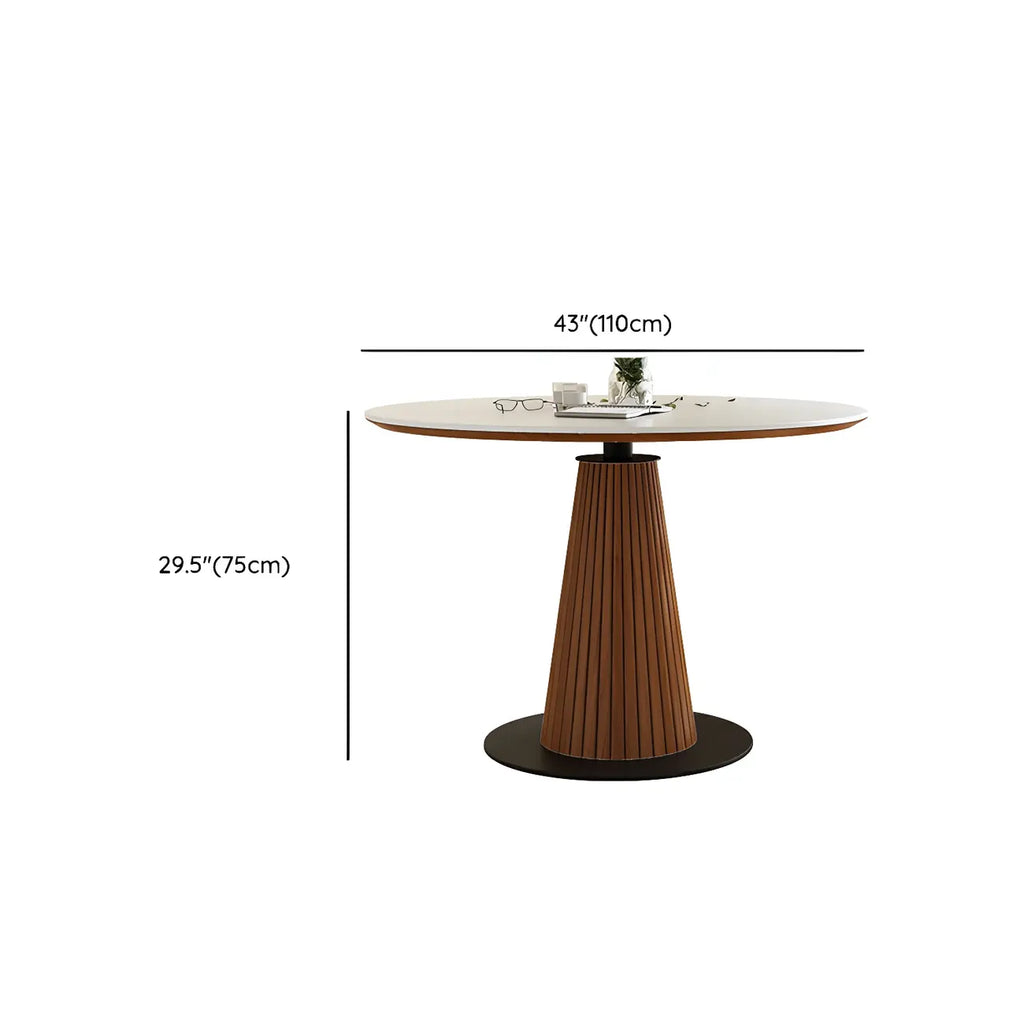 Table de salle à manger ronde scandinave en pierre blanche et bois brun