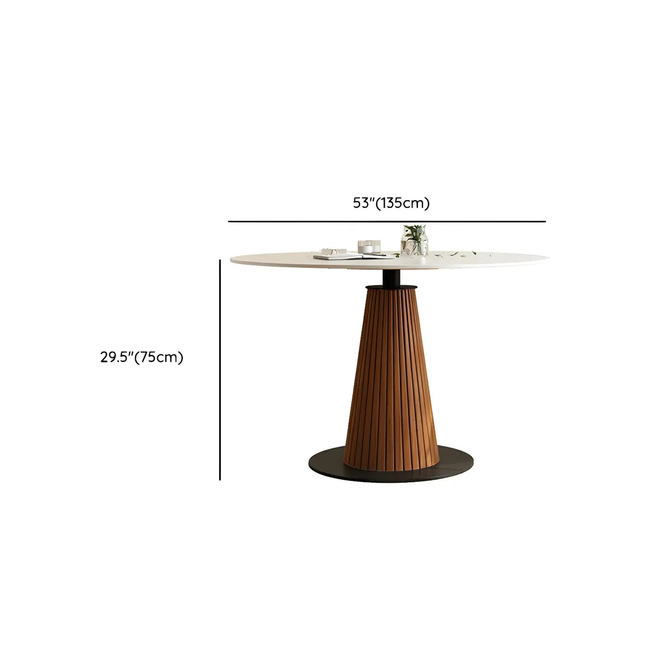 Table de salle à manger ronde scandinave en pierre blanche et bois brun