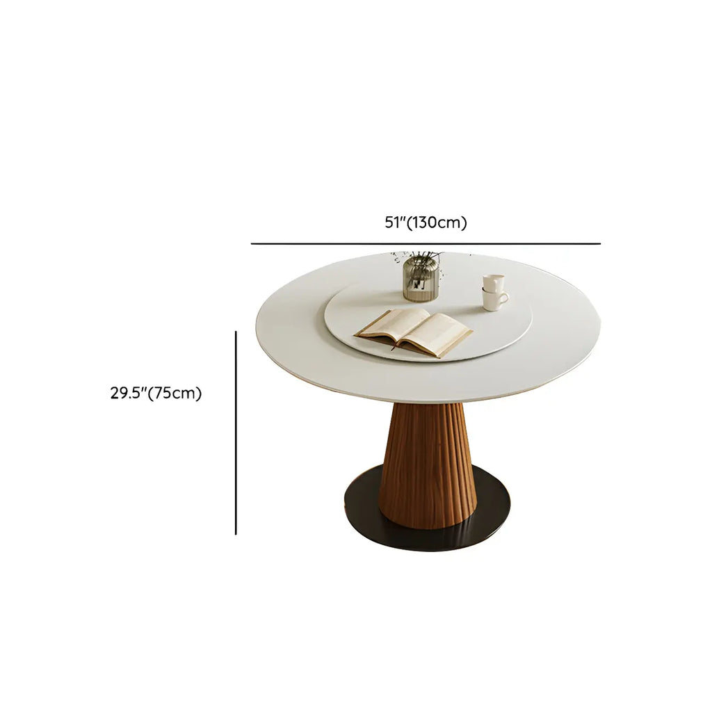 Table de salle à manger ronde scandinave en pierre blanche et bois brun