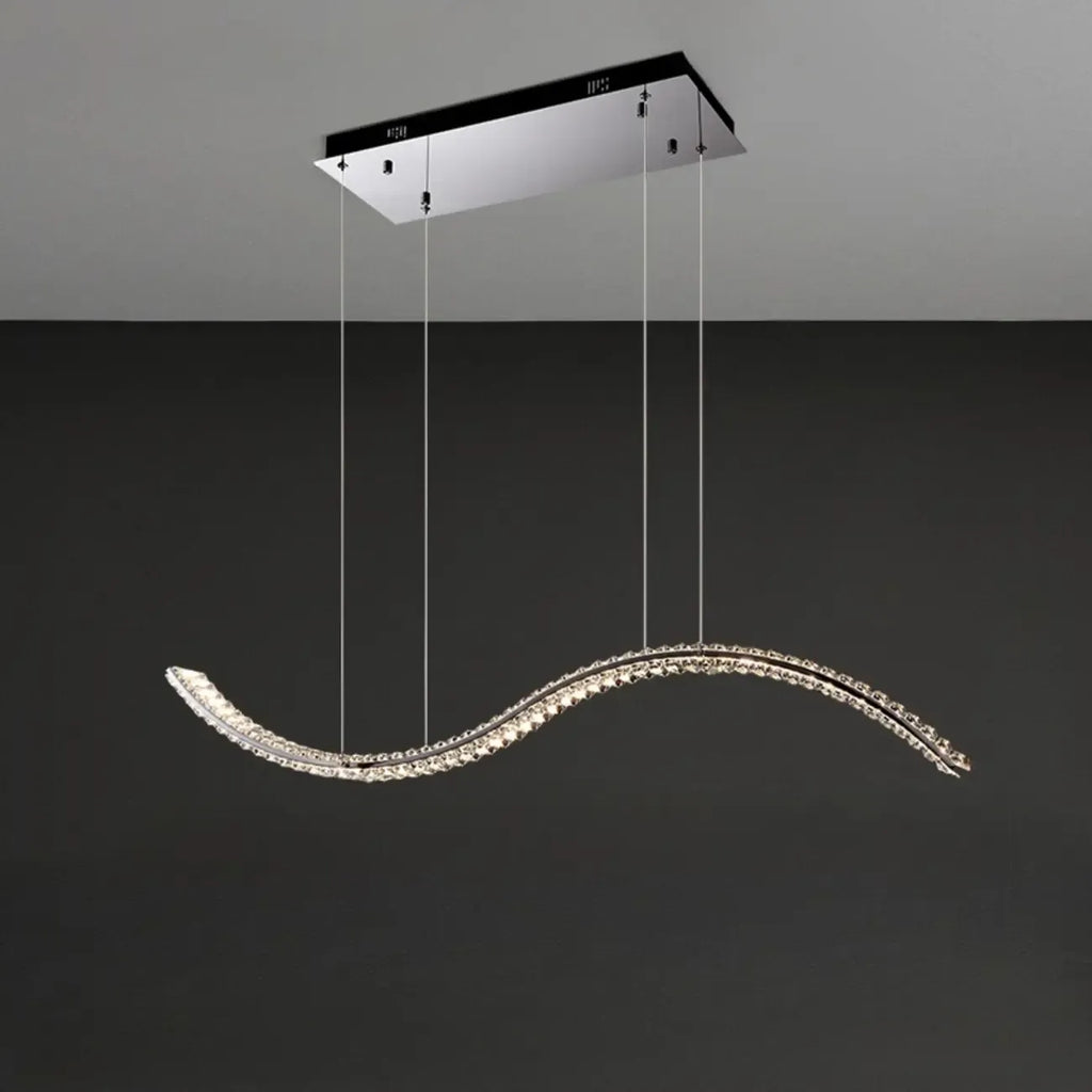 Suspension LED à intensité variable en cristal ondulé pour îlot de cuisine