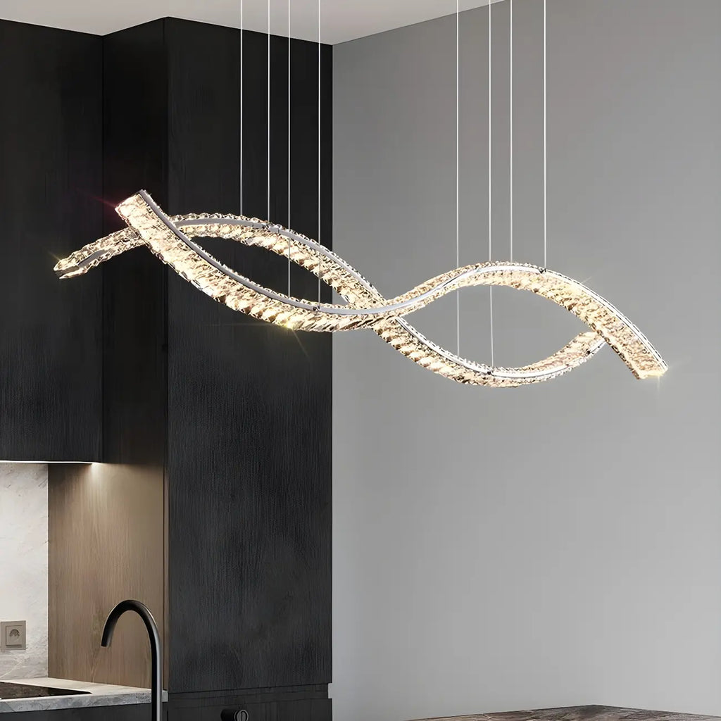 Suspension LED à intensité variable en cristal ondulé pour îlot de cuisine