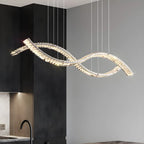 Suspension LED à intensité variable en cristal ondulé pour îlot de cuisine