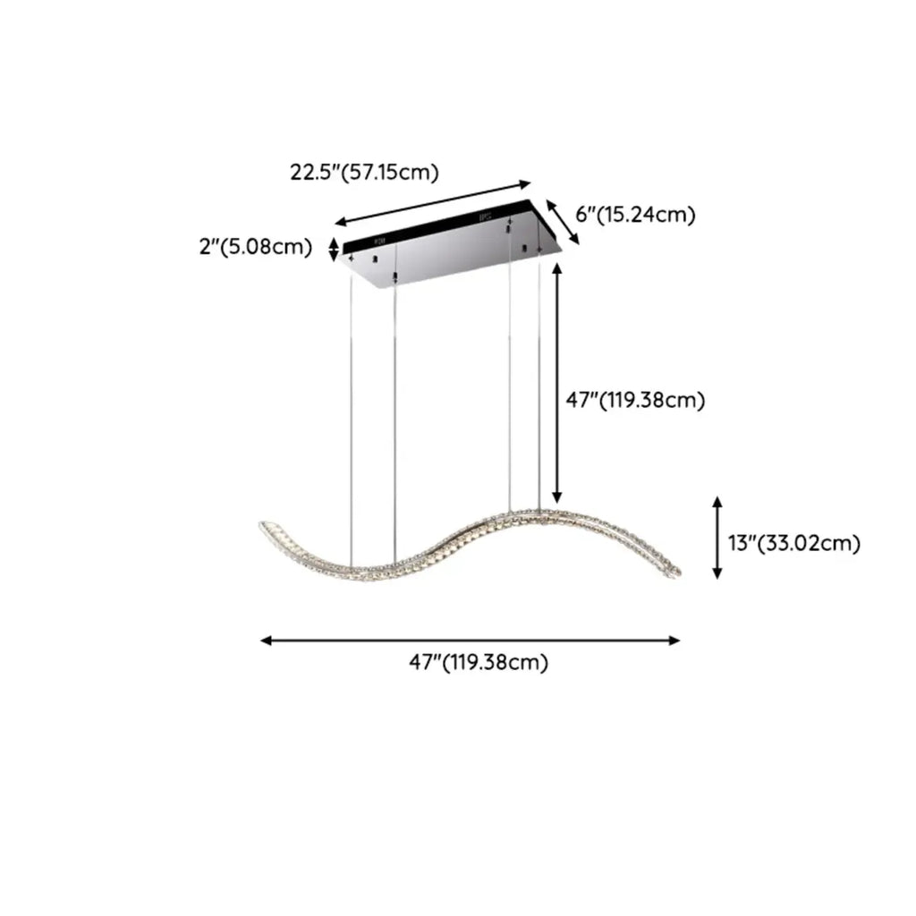 Suspension LED à intensité variable en cristal ondulé pour îlot de cuisine