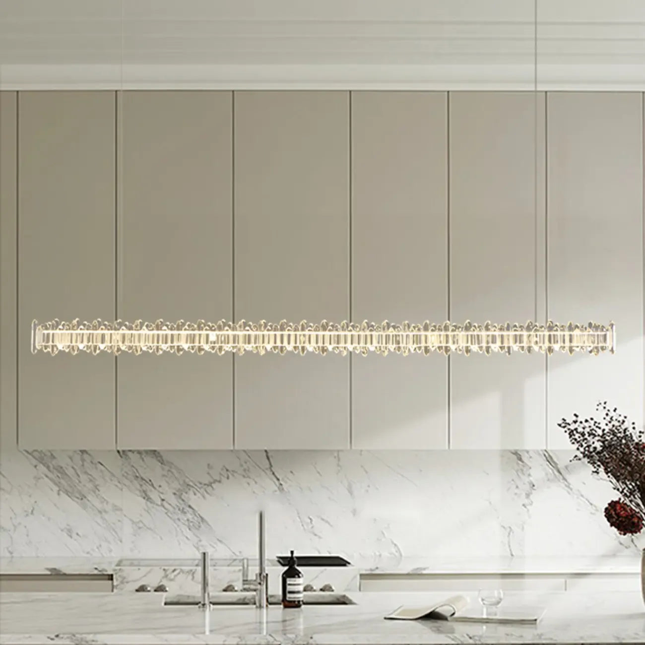 Suspension linéaire en cristal pour îlot de cuisine, à intensité variable, LED.