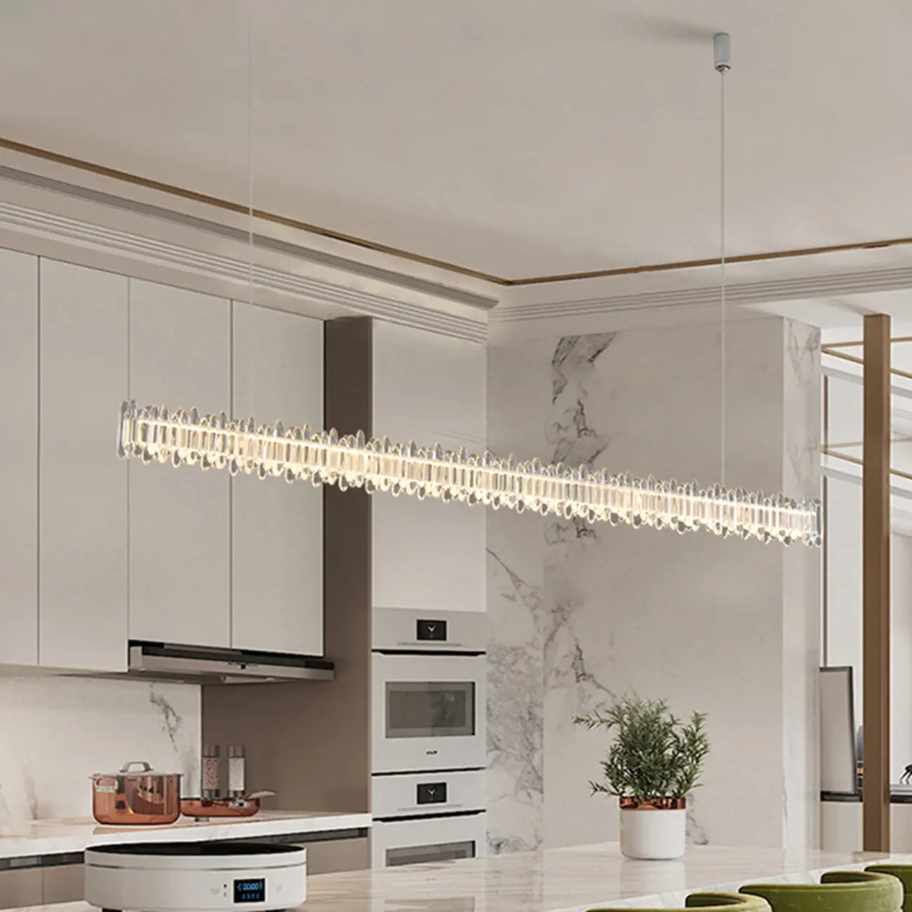 Suspension linéaire en cristal pour îlot de cuisine, à intensité variable, LED.