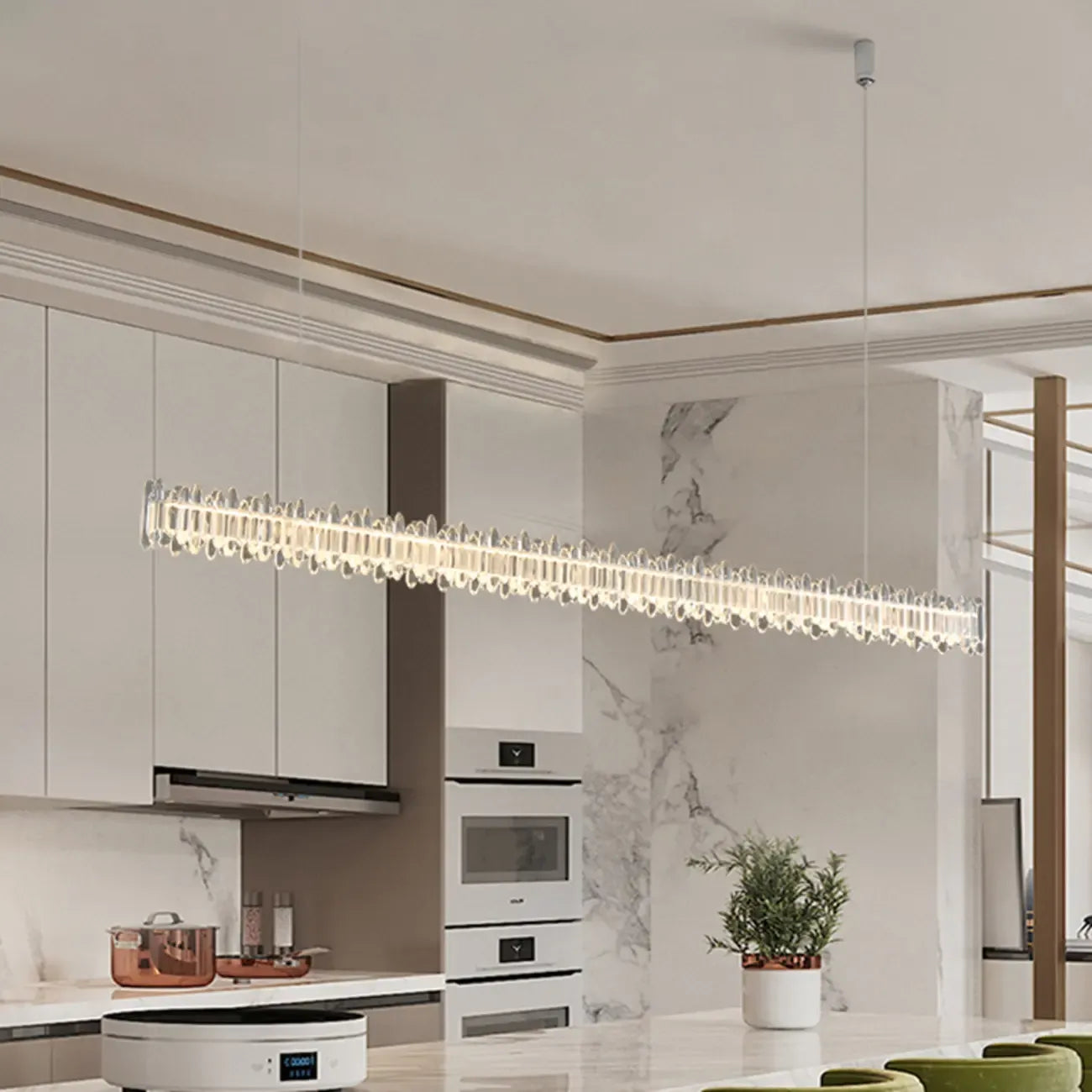 Suspension linéaire en cristal pour îlot de cuisine, à intensité variable, LED.