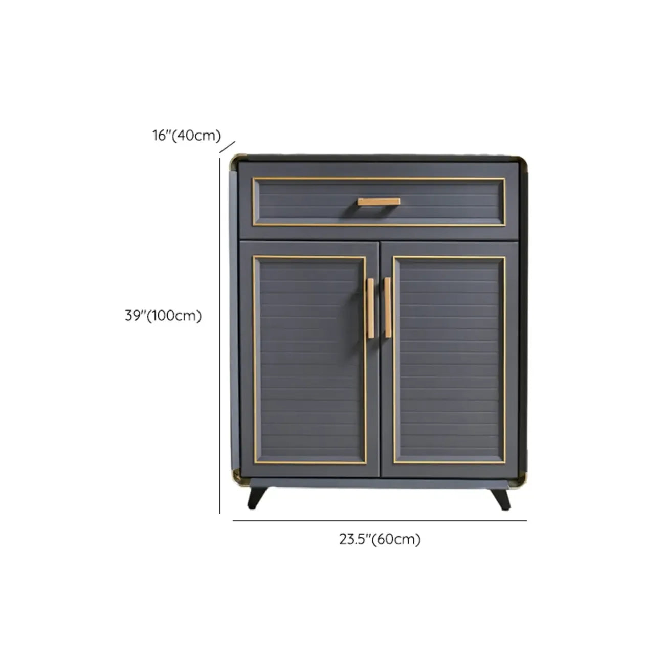 Meuble à chaussures d'entrée luxueux en métal gris avec finitions dorées