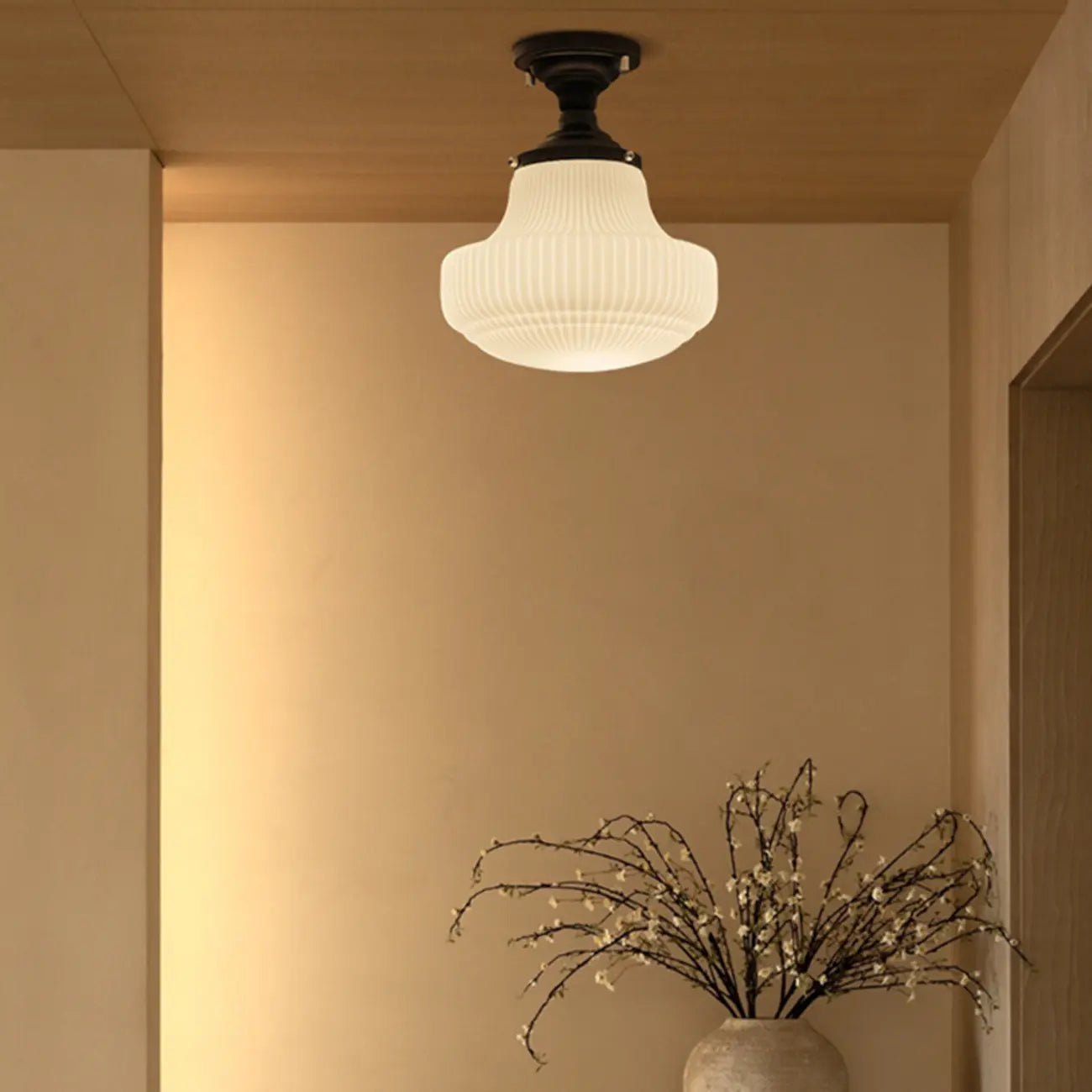 Plafoniera semi-incasso moderna in metallo nero e vetro Art Déco