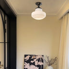 Plafoniera semi-incasso moderna in metallo nero e vetro Art Déco