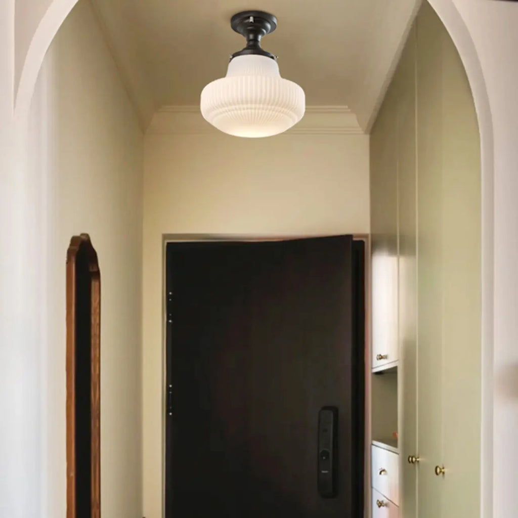 Plafoniera semi-incasso moderna in metallo nero e vetro Art Déco