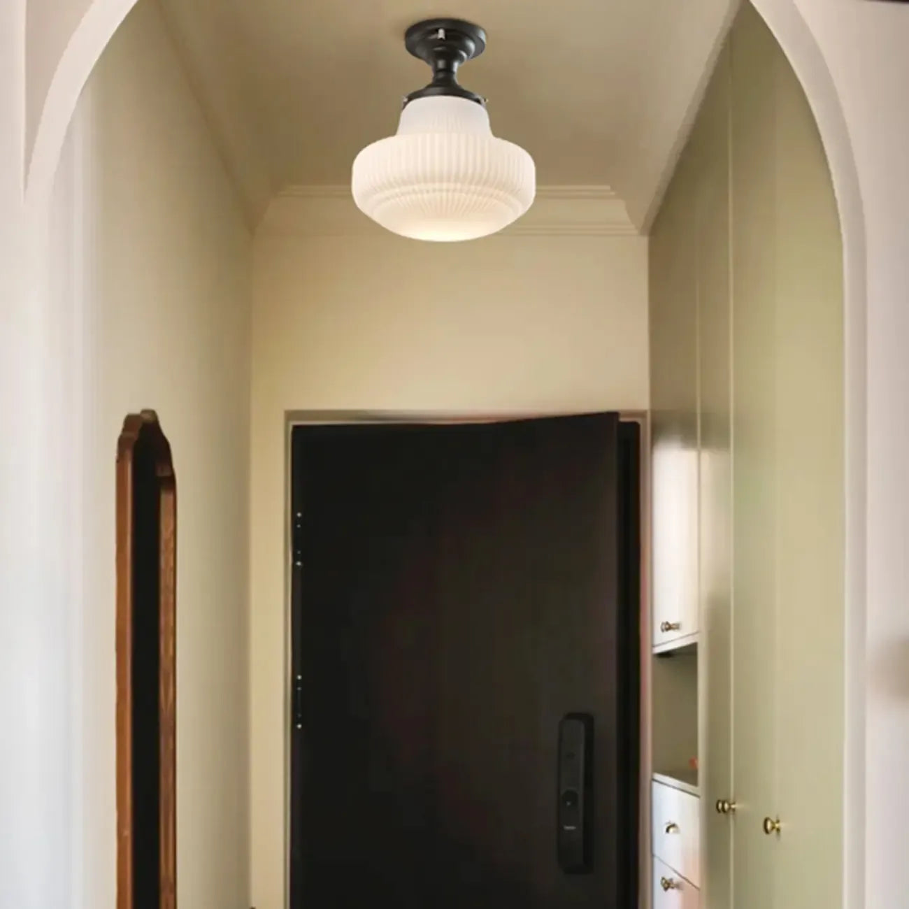 Plafoniera semi-incasso moderna in metallo nero e vetro Art Déco